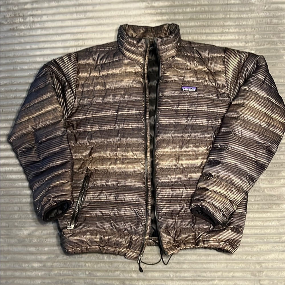 Patagonia Puffer Jacket - Black and Gray Stripes